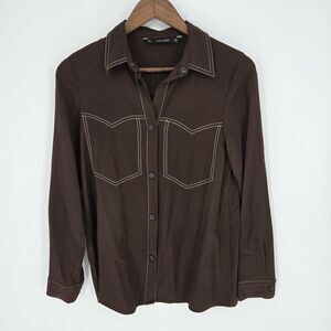 Zara Basic Brown Snap Front Western Shirt Womens Small